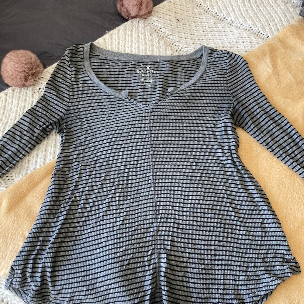 Long sleeve waffle knit shirt
